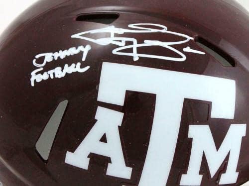 Johnny Manziel autografou TX A&M Maroon Speed ​​Mini capacete com JF -Beckettw Holo - Mini capacetes da faculdade autografados