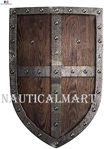 Cruzado medieval de escudo de madeira -mart náutico - sca/larp/nórdico/noruega/antiguidade/armadura