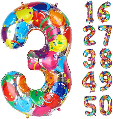 Número de 40 polegadas Balão 3, Rainbow 3º Aniversário Números de balão com coroa, decoração de aniversário de três anos, Big Numbers 13 30 para decoração de festa aniversário