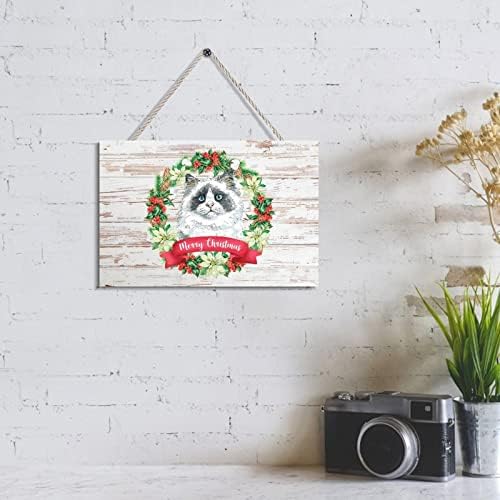 Porta de Natal Sinais de gato natal holly wreath rustic madeira placas placas de porta de natal decorações de natal para barra