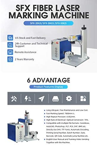 Estoque dos EUA 30W JPT Fiber Laser Marking Machine JPT Laser Laser Machine de gravador equipado com 80 mm de conexão rotativa de 175