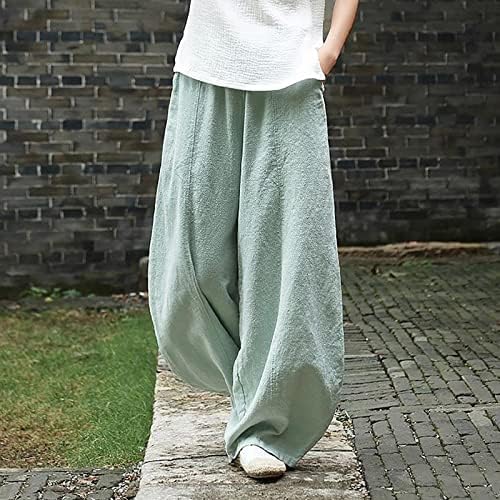 Calça formal míshui para mulheres linho de algodão casual casual calças soltas com cintura elástica Bloomers lento feminino linho