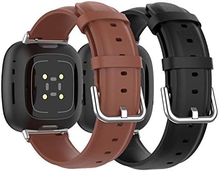 Lemspum Compatível de couro genuíno Bandas esportivas Acessórios Strap Substituição à prova d'água para Fitbit Versa 3, Versa 4, Sense Fitness Smartwatch