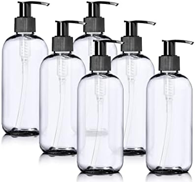 ljdeals 8 oz garrafas de plástico transparente com dispensadores de bomba preta, recipientes recarregáveis ​​para
