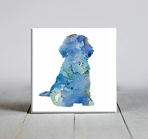 Azul abstrato cockapoo cachorro sentado em aquarela arte decorativa telha