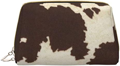 FFEXS Saco de cosméticos com estampa de pêlo de vaca, bolsa cosmética de couro, bolsa cosmética de viagem de grande capacidade,