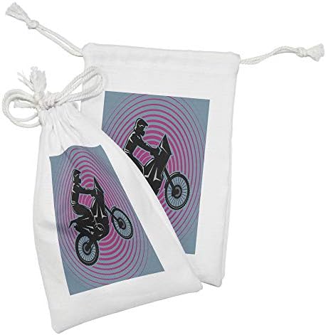Conjunto de bolsas de tecido de bicicleta suja lunarable de 2, esportes ao ar livre com fundo circular abstrato de pano grunge, pequeno saco de cordão para máscaras e favores de produtos higiênicos, 9 x 6, azul azul de ardósia