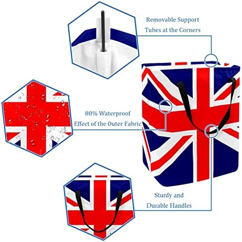 Reino Unido British Flag Print CoLANTES LAPUNDRY TEMPER, 60L Cestas de lavanderia à prova d'água Lavagem de roupas de