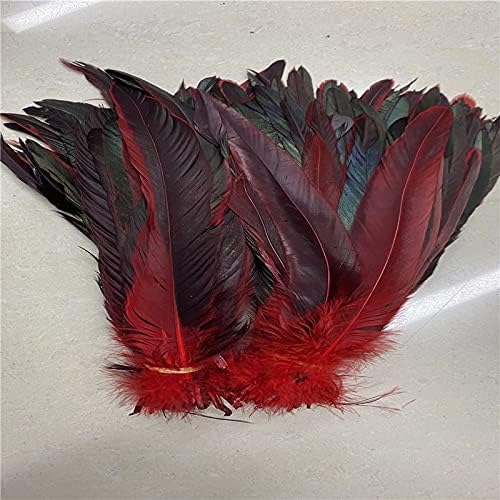 Pumcraft Feather for Craft 100pcs/lote de frango vermelho penas de frango 20-25 cm 8-10 polegadas Festa de Natal Craft