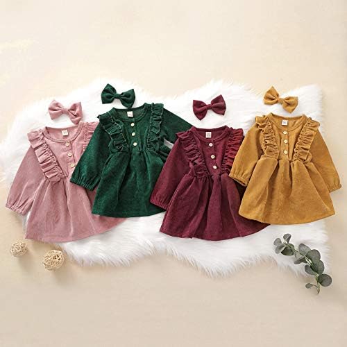Crianças Criança bebê menina menina outono Vestido de inverno sólido Botões de travamento de veludo vestido de veludo saia da festa da festa