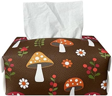 Fusurire Cogumelo Floral Tissue Caixa de lenços de papel, suporte de lençol de lenço de couro moderno PU PU PORTURANTE