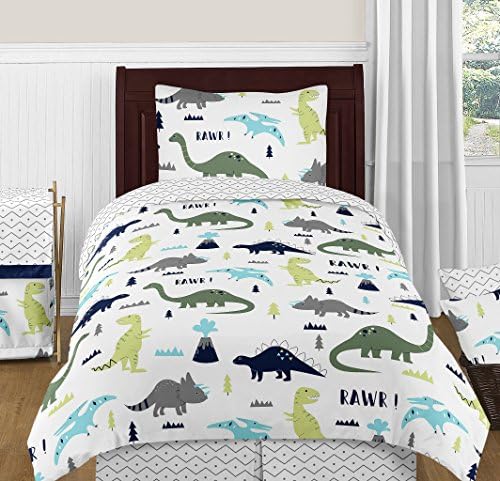 Doce JoJo Designs Girl ou menino Decento Tapete Decoração de quarto para azul e verde Dinosaur Kids Bedding Collection