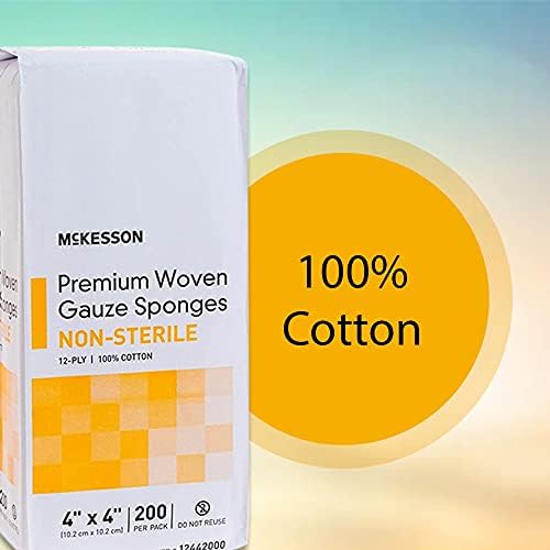 Esponjas de gaze premium mckesson, algodão não esterilizado, 12 camadas, , 4 em x 4 pol.