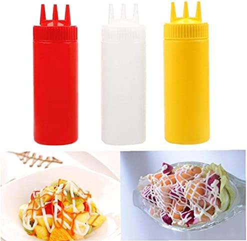1pc 3 orifícios Distribuidor de condimentos de garrafa de aperto para molho Óleo de vinagre de ketchup molho Crueta de