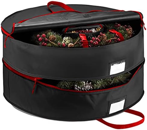 Double Premium Christmas Wreath Storage Bag 36 ”, com organizadores de compartimento para guirlandas de Natal e alças duráveis, proteger grinaldas artificiais - saco de natal de férias feito de 600d Oxford à prova de lágrimas