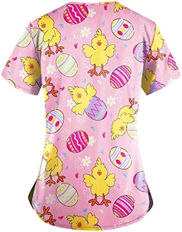 Feliz Camisas de Páscoa para mulheres coelhos gráficos de manga curta túnica tops casuais uniforme de blusa de férias com bolsos