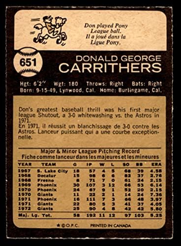 1973 O-Pee-Chee 651 Don Carrithers San Francisco Giants Ex/Mt Giants