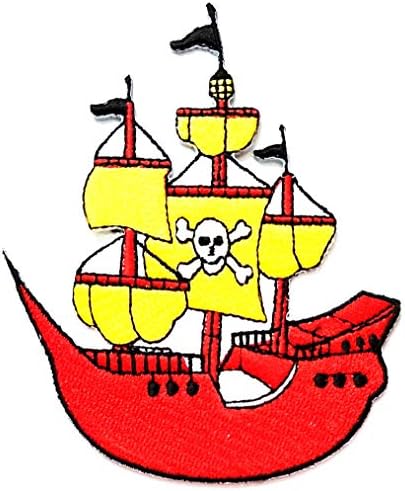 Nipitshop Patches Red Pirate Boat Cartoon Kids Patch Patch Ferro bordado em remendo para roupas Mochilas de camiseta