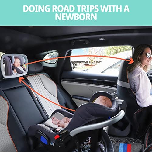 Baby Car Mirror traseiro assento com cabeceiras de cabeceira de bebê, Night Light Pivot Baby Inflt-Sight grande angular espelhado
