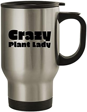 Molandra Products Crazy Plant Lady - caneca de viagem de aço inoxidável de 14 onças, prata