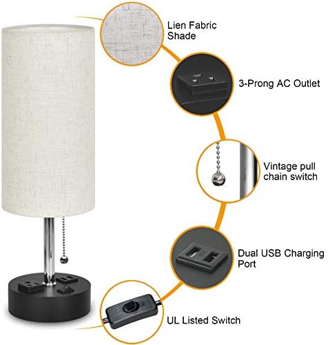 Lâmpadas de mesa USB para quarto, lâmpada de cabeceira com portas de carregamento duplo, lâmpada de mesa de cabeceira moderna