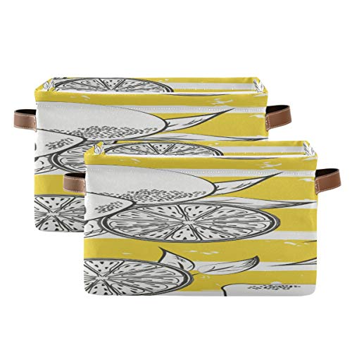 Fruits de armazenamento retangular Fruits Lemon Pattern Canvas Fabric com alças - cesta de prateleira para meninos e meninas