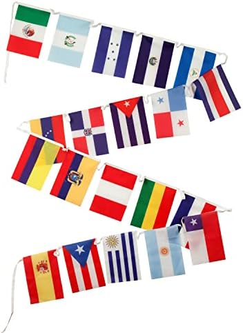 Quarterhouse Spanish Language Country Bandeiras para a sala de aula - 18 países latino -americanos e Espanha, Porto Rico e