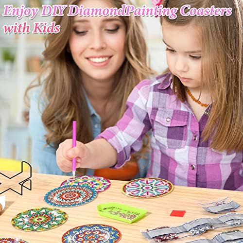Coasters de pintura de diamante Kit, 10 peças Mandala Diamond Art Coasters com suporte, DIY Diamond Painting Arts e artesanato