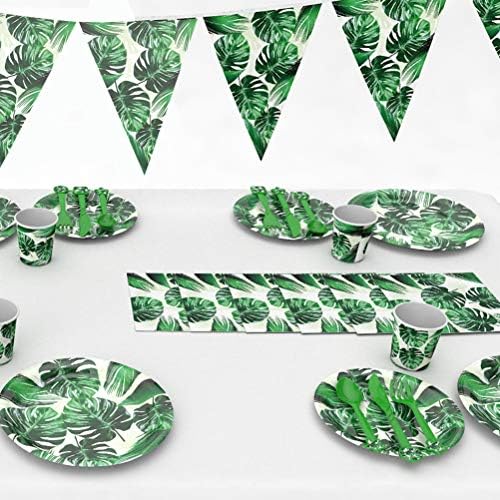 1 Conjunto de 47pcs Hawaii Party Tableware Monstera Papel impresso de papel descartável copos de lenço de lençóis de lâmpada-