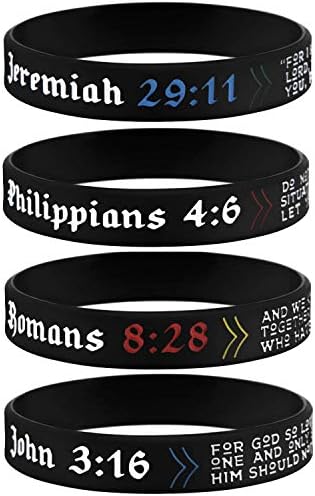 Sainstone Power of Faith Inspirational Christian Bible Verse Silicone Bracelets - Jeremiah 29:11, João 3:16, Filipenses