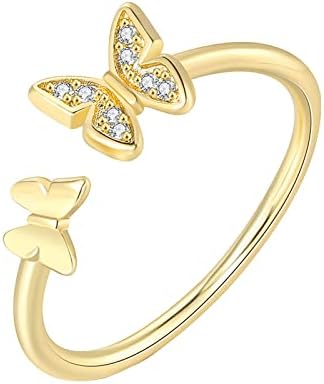 Anéis vintage para mulheres fofas de design de borboleta minimalista