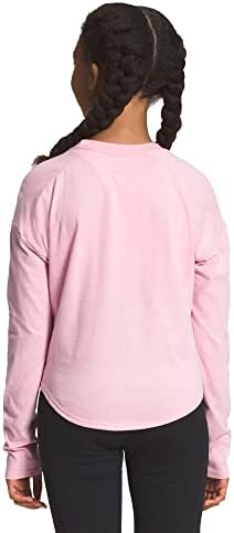 A camiseta gráfica de manga longa das garotas de North Face, cameo rosa, grande