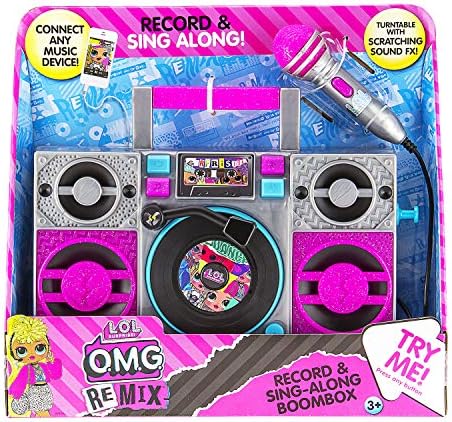 LOL Surprise OMG Remix Karaoke Machine canta ao longo do boombox com microfone de karaokê real para crianças, música embutida,