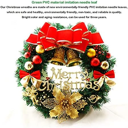 Christmas Wreath Christmas Door da frente com arco vermelho, sinos dourados, elementos de rena, decoração da janela da casa de