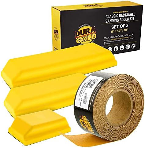 Dura-Gold Pro Série Retângulo Lixar Kit de Blocos de Mão com 3 blocos, 5 , 7-3/4 e 10 Conjunto, gancho de gancho e loop e