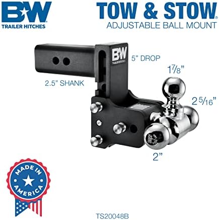 B&W Trailer Hitches Tow & Stow Ajusta Trailer Ajuste Montagem da Bola - Cits 2,5 Receptor, Tri -Ball, 5 Drop, 14.500 GTW - TS20048B