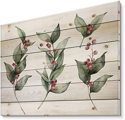 Designq Christmas Conjunto com galhos e Berrie vermelha Decoração de parede de madeira tradicional, arte de parede de madeira