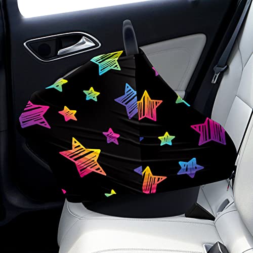 Capas de assento de carro para bebês Bling estrelas coloridas Padrão de fundo preto Tampa de enfermagem Cover de carrinho