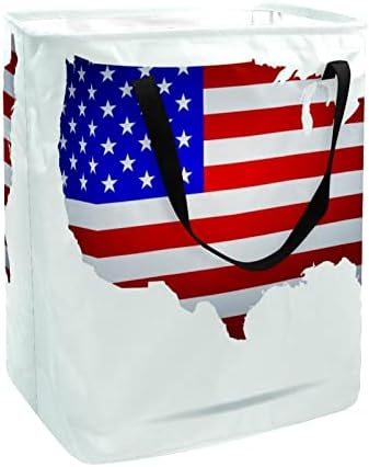 American Flag Mapa Imprimir cesto de lavanderia dobrável, cestas de lavanderia à prova d'água 60l de lavagem de roupas de