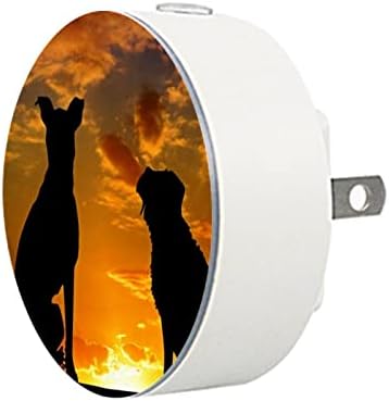 2 Pacote de plug-in Nightlight Night Night Light Dogs Animais Silhueta Sunset Silhoueta com Dusk-to-Dawn para o quarto de crianças, viveiro, cozinha, corredor