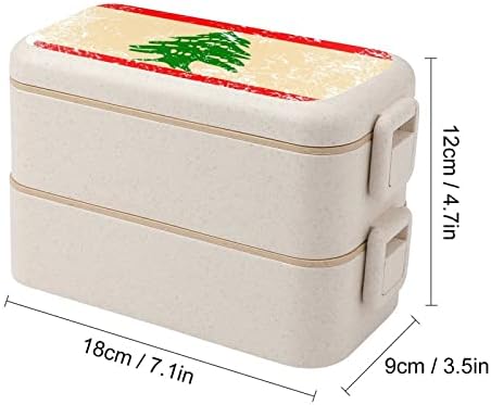 Bandeira retro libanesa Bandeira dupla empilhável Bento lancheira reutilizável recipiente de almoço com utensílios para