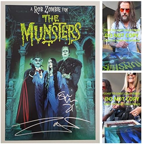 Rob Zombie Sheri Moon assinou o Munsters 12x18 filmes Poster Proof Star autografado