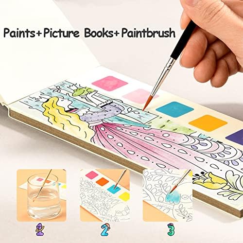 Danlikt Pocket Watercolor Painting Book, Livro de pintura em aquarela infantil para crianças, melhore o livro de pintura de bolso portátil da criatividade com pincel para artista, começo, pintores de estudantes
