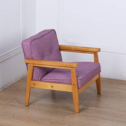 Cadeira de criança babyland, cadeira de sofá solteira com estrutura de madeira maciça e tecido de linho para presente de criança