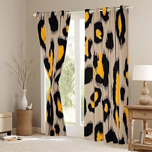Cortinas de impressão de chita cortinas pretas de leopardo amarelo cortinas de blecaute para crianças meninos meninos