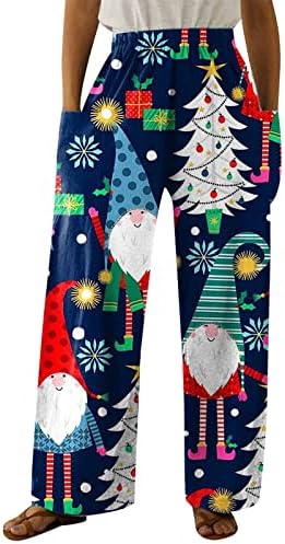 GDJGTA Feia calça de ioga de Natal para mulheres Imprimir calças casuais de fundo casual calça larga de perna reta com bolsos grandes