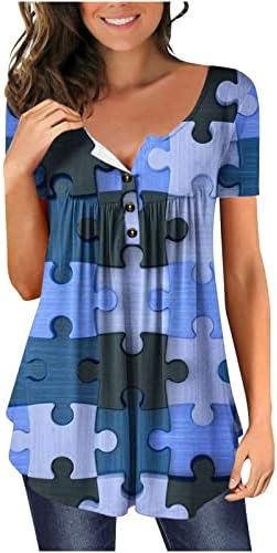 Tops fluidos para mulheres camisas de túnica de verão casuais v impressão no pescoço camiseta camiseta de tamanho curto de manga curta
