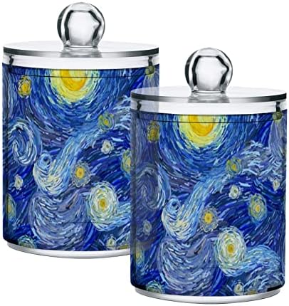 UMIRIKO VAN GOGH STARRY SKY QTIP DISPENSOR DE QTIP PARA SWABS DE CLOLOTING COM PACHES 2 PACOLE, JARSOS PLÁSTICOS APOTHECÁRIOS PARA