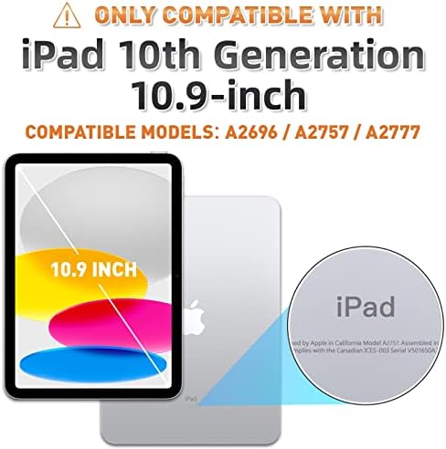 Timecity iPad Caso de 10ª geração, caixa do iPad da 10ª geração, caixa do iPad 10, iPad 10.9 Caso 2022 Lançamento com protetor de tela, porta -lápis, suporte giratório, alça de mão, proteção robusta durável - preto