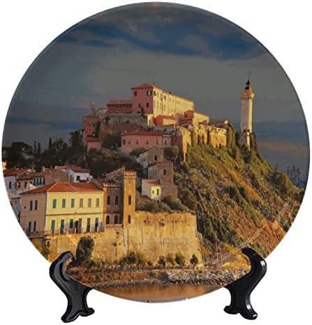 Ligutars Tuscany Italy Decor Placa decorativa cerâmica, infinita pastagem e flores amarelas prato decorativo com prato de